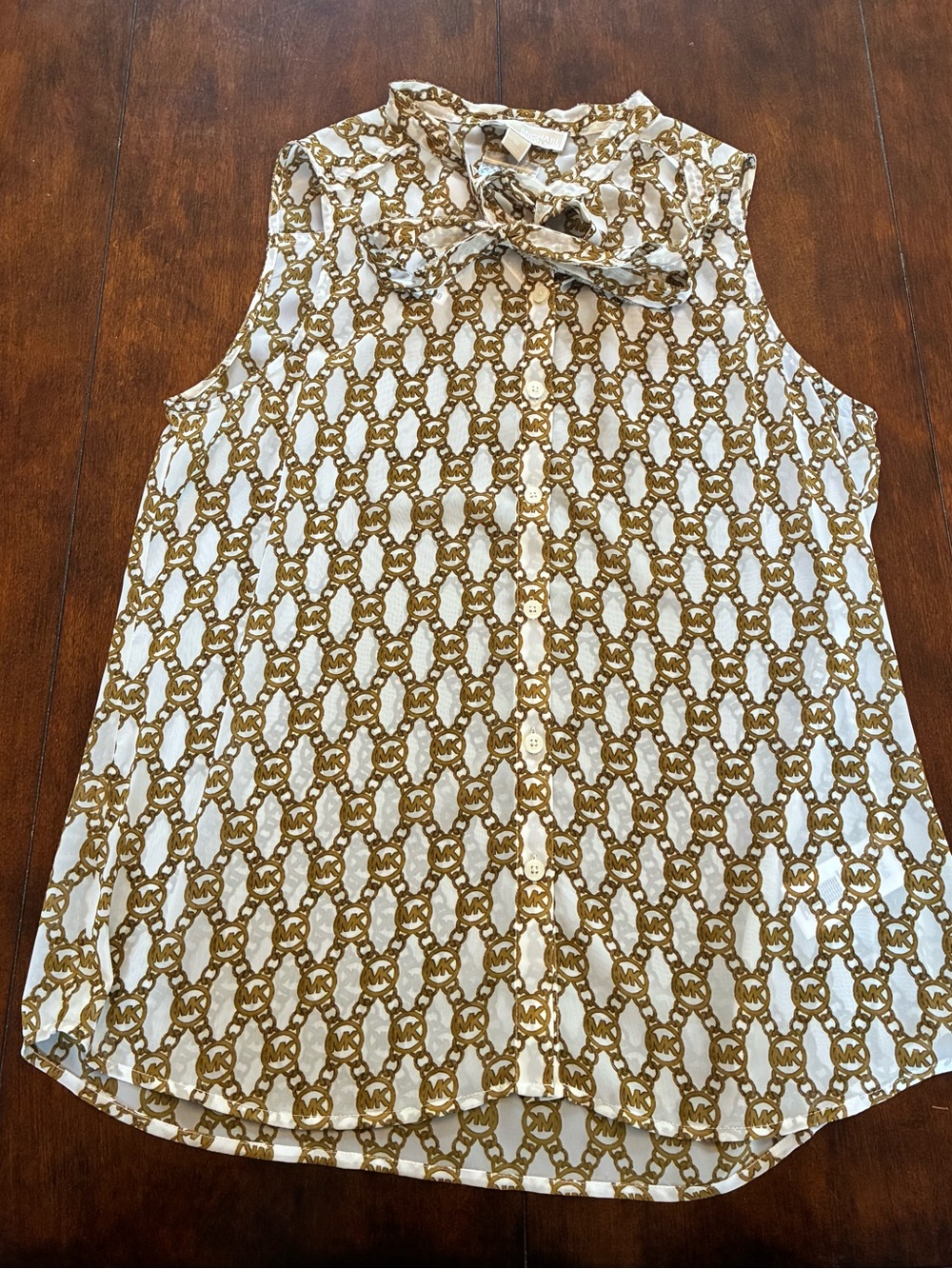 MICHAEL Michael Kors Ivory and Gold Chain-Print Sleeveless Blouse